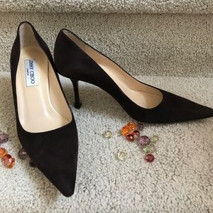 JIMMY CHOO Rich Mocha Suede Heels Sz 37.5 or 7
